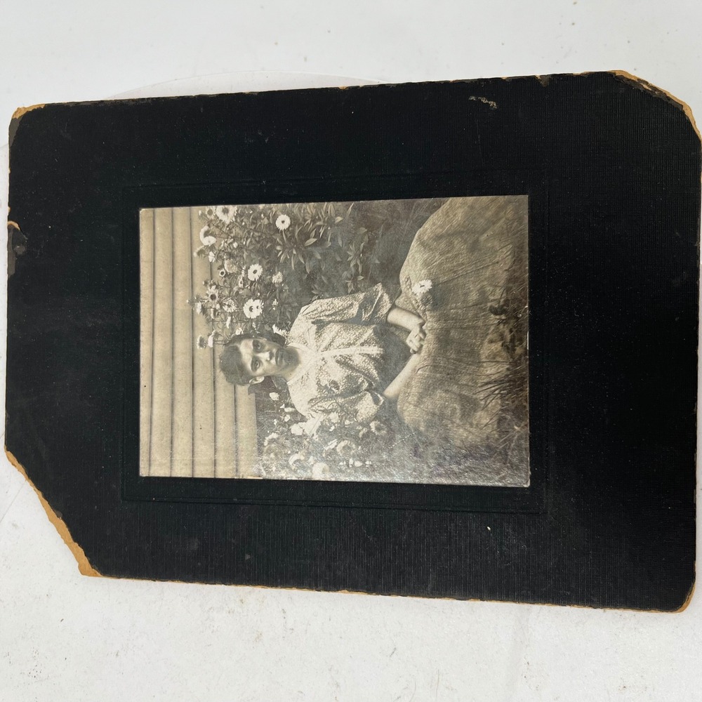 Antique c1900 Woman Flower Garden Photo Edwardian Fashion Mounted Portrait 7x5
